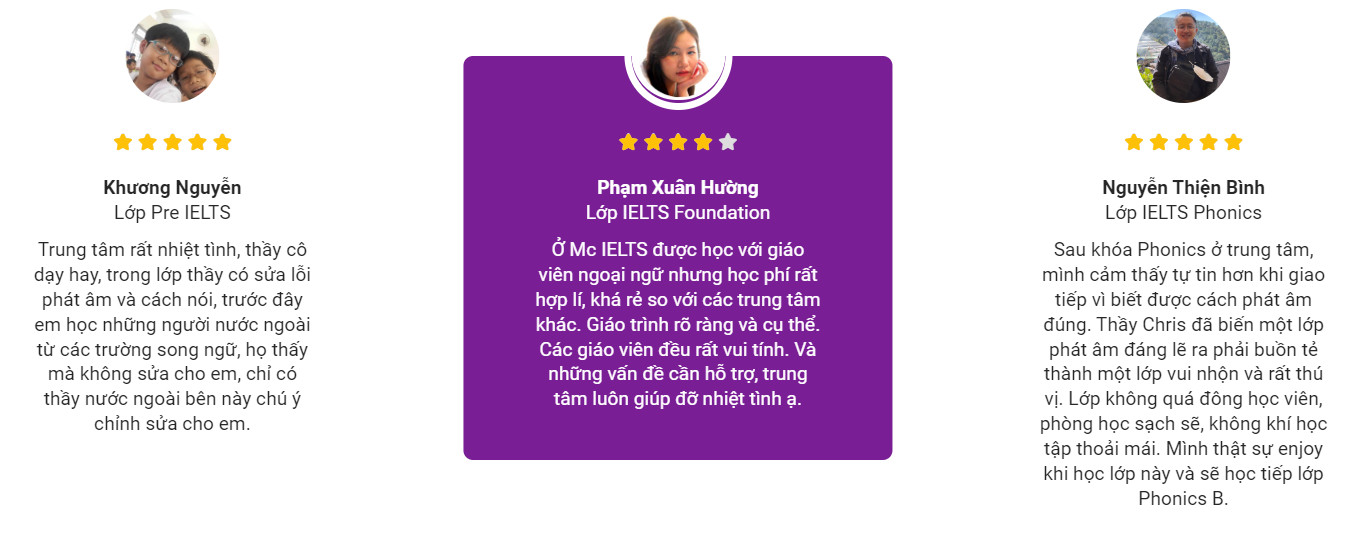 phản hồi của người học về trung tâm mc ielts